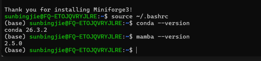 Miniforge 中 conda 和 mamba 的版本检查